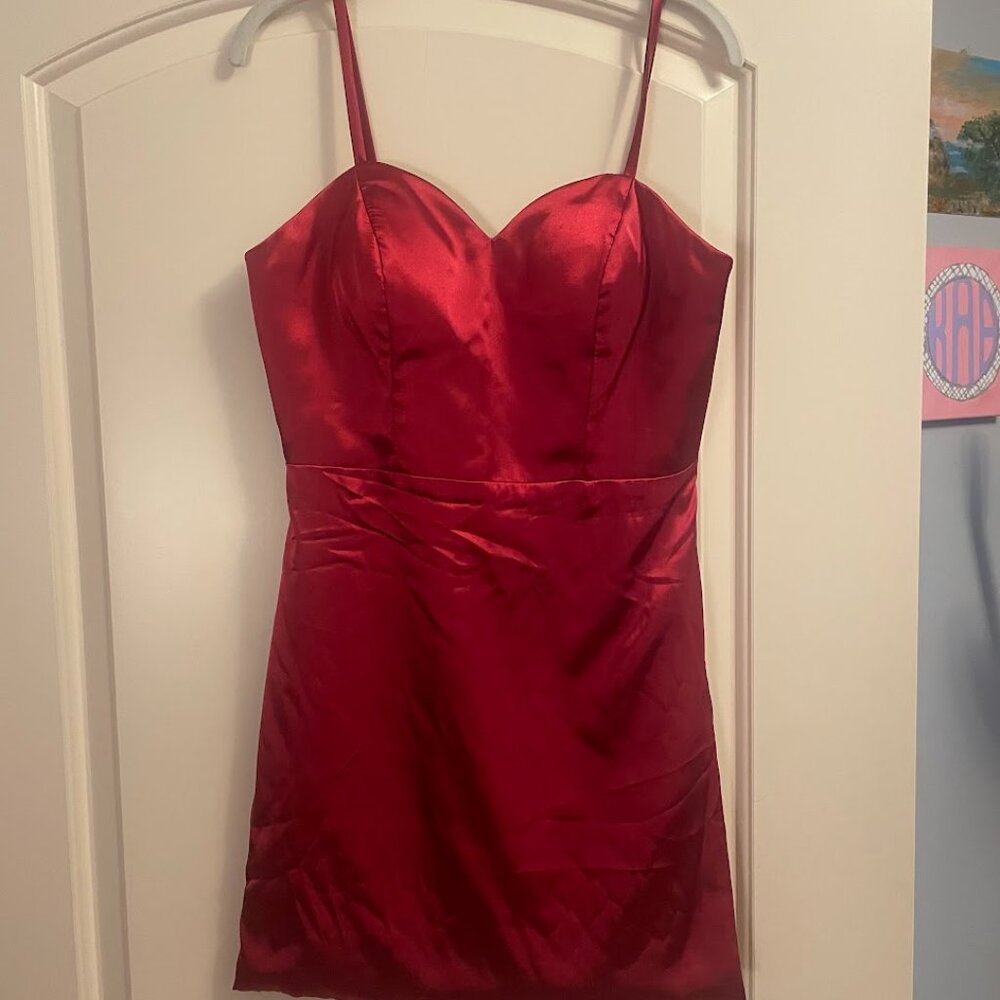 Wine Red Formal Spaghetti Strap Mini Dress-Size Medium